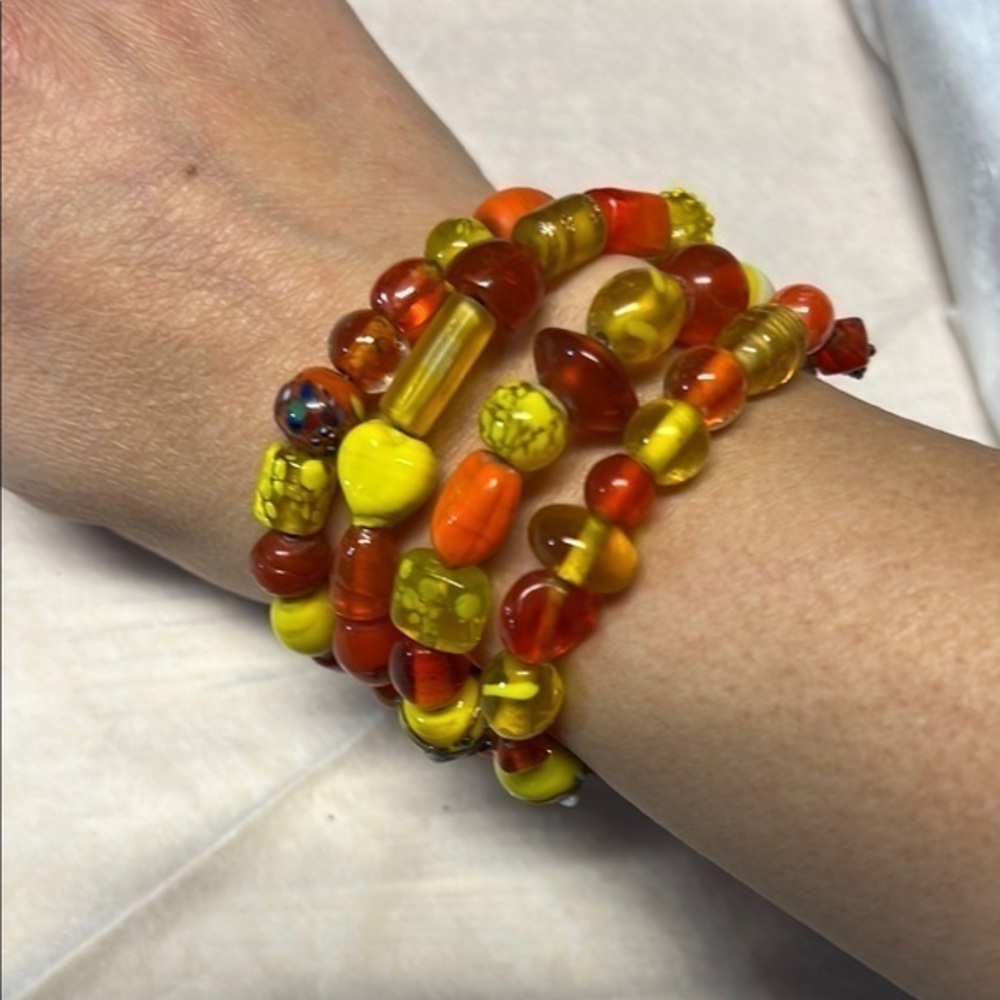 Vibrant Yellow and Orange glass Beads Bracelet Wrap #WM